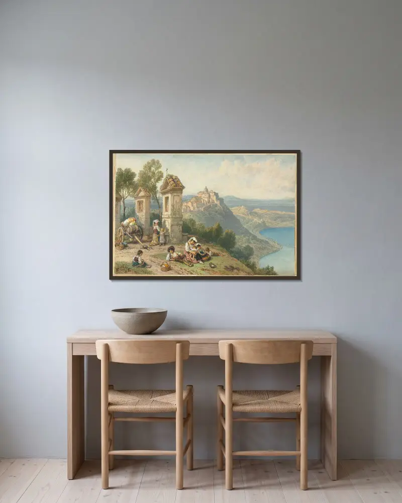 Utsikt över Castel Gandolfo av Myles Birket Foster inramad på en vägg