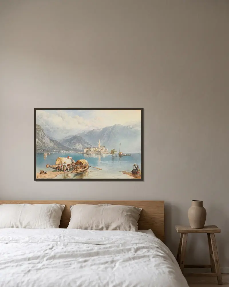 Blick auf Isola Bella, Lago Maggiore, Italien von Myles Birket Foster gerahmt an einer Wand