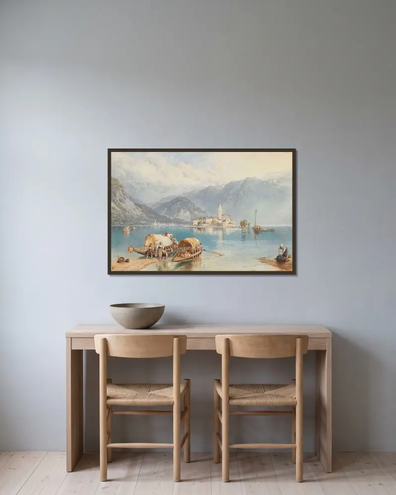 Blick auf Isola Bella, Lago Maggiore, Italien von Myles Birket Foster gerahmt an einer Wand
