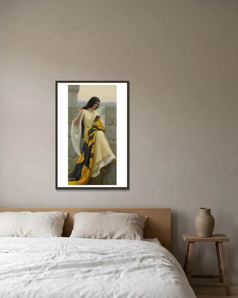 Švadlena u praporu, Edmund Blair Leighton v rámu na stěně