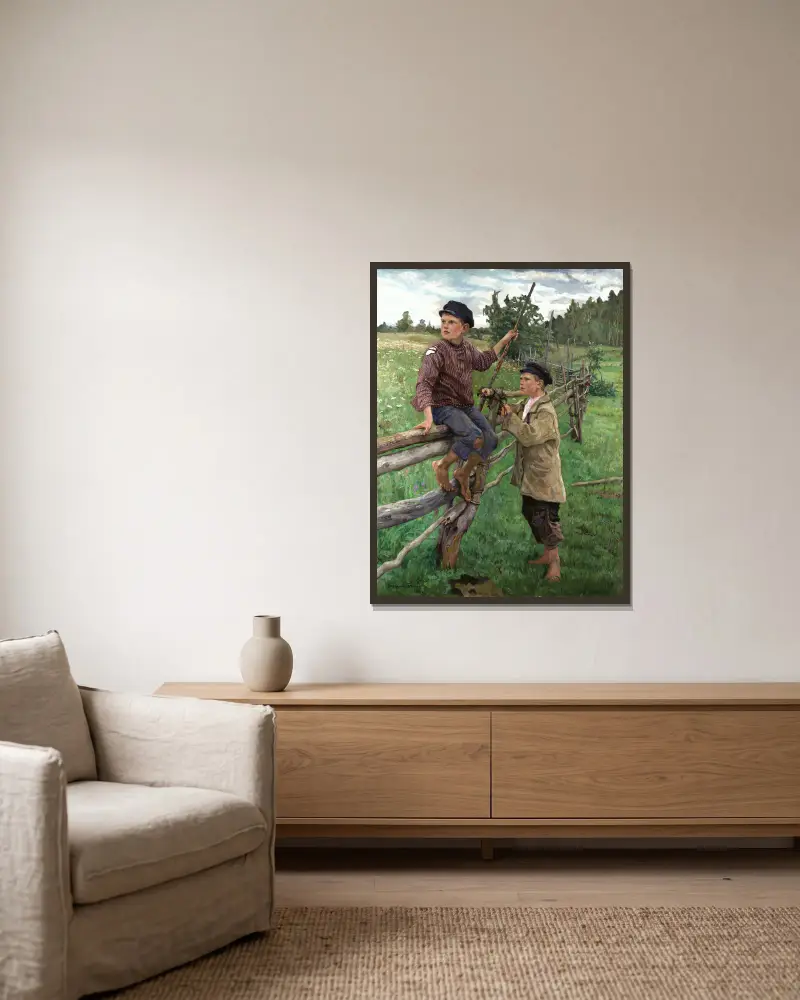 Country boys av Nikolai Bogdanov-Belsky inramad på en vägg
