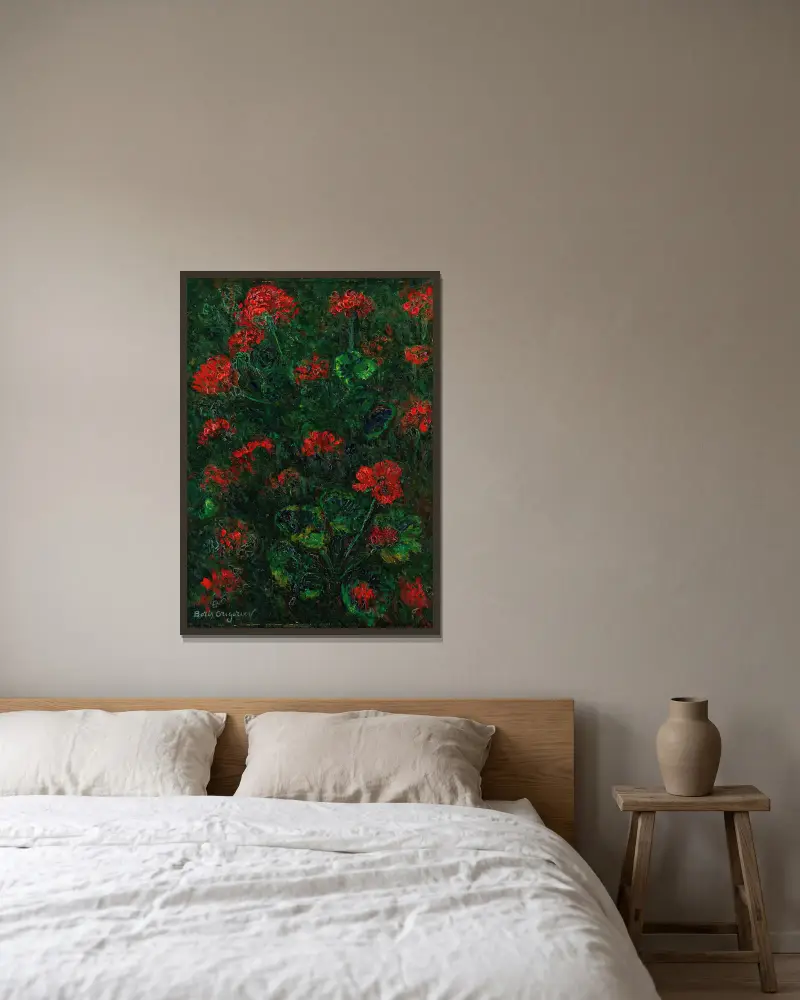 Pelargonie, Boris Grigoriev v rámu na stěně