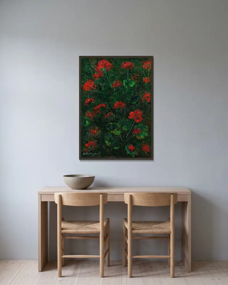 Pelargonie, Boris Grigoriev v rámu na stěně