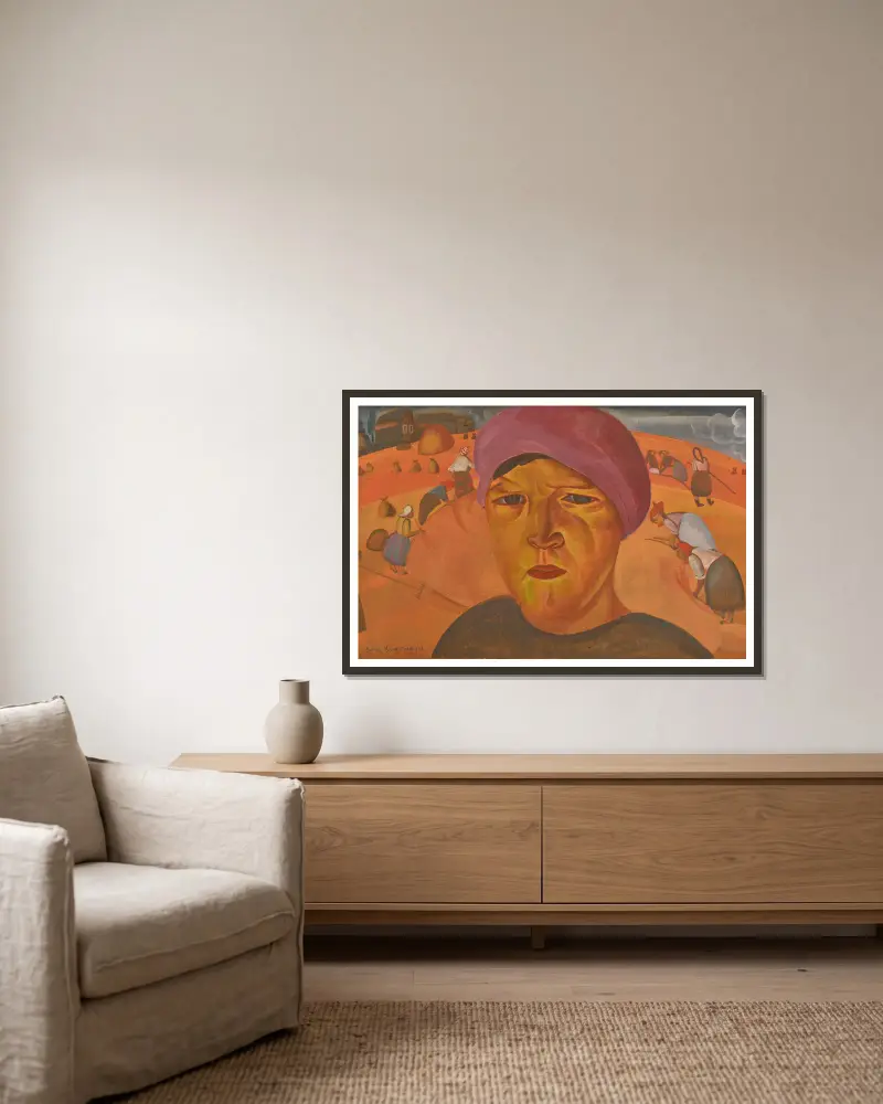Russian Peasant Woman av Boris Grigoriev inramad på en vägg