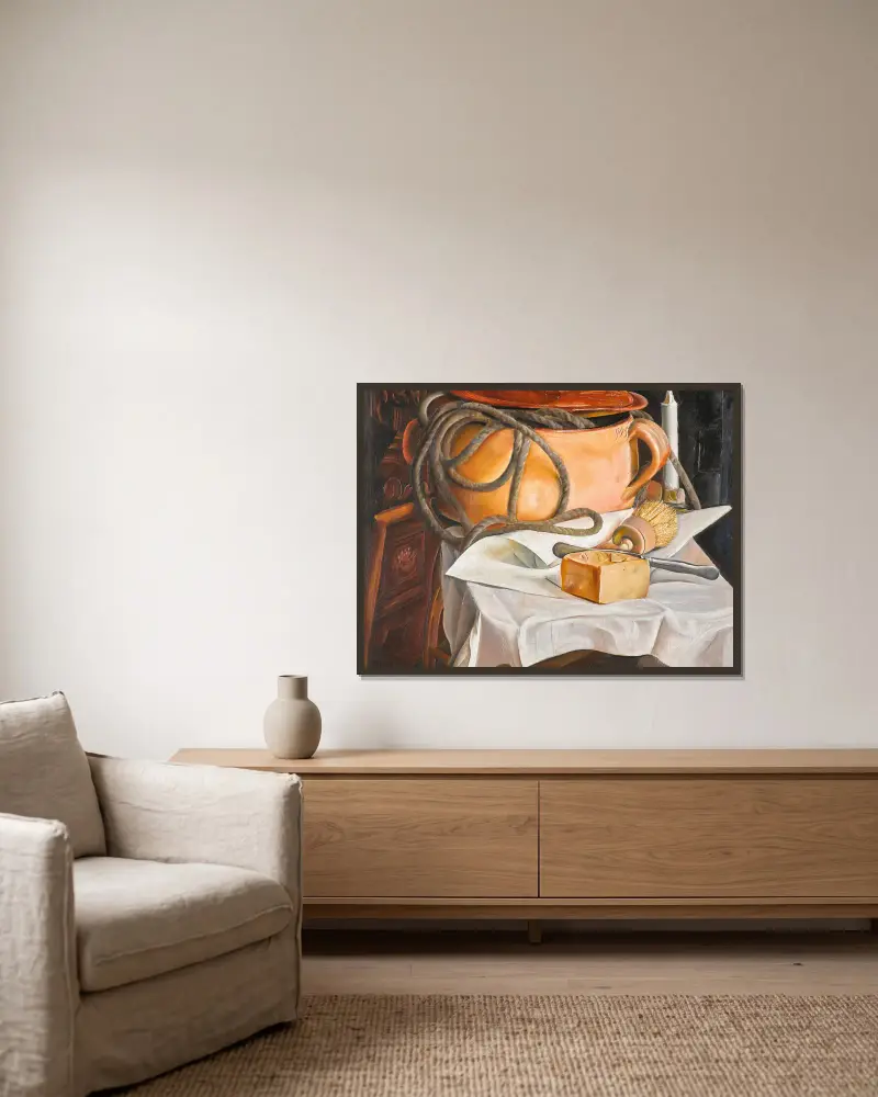 Stillleben mit Kerze von Boris Grigoriev gerahmt an einer Wand