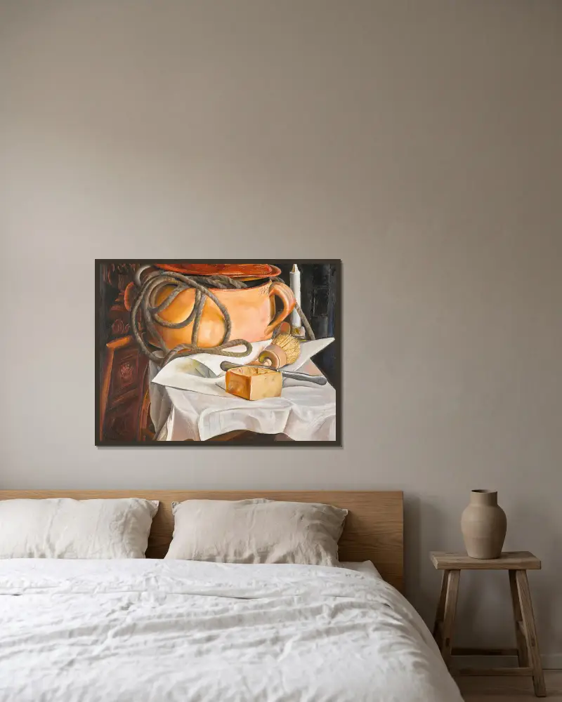 Stillleben mit Kerze von Boris Grigoriev gerahmt an einer Wand