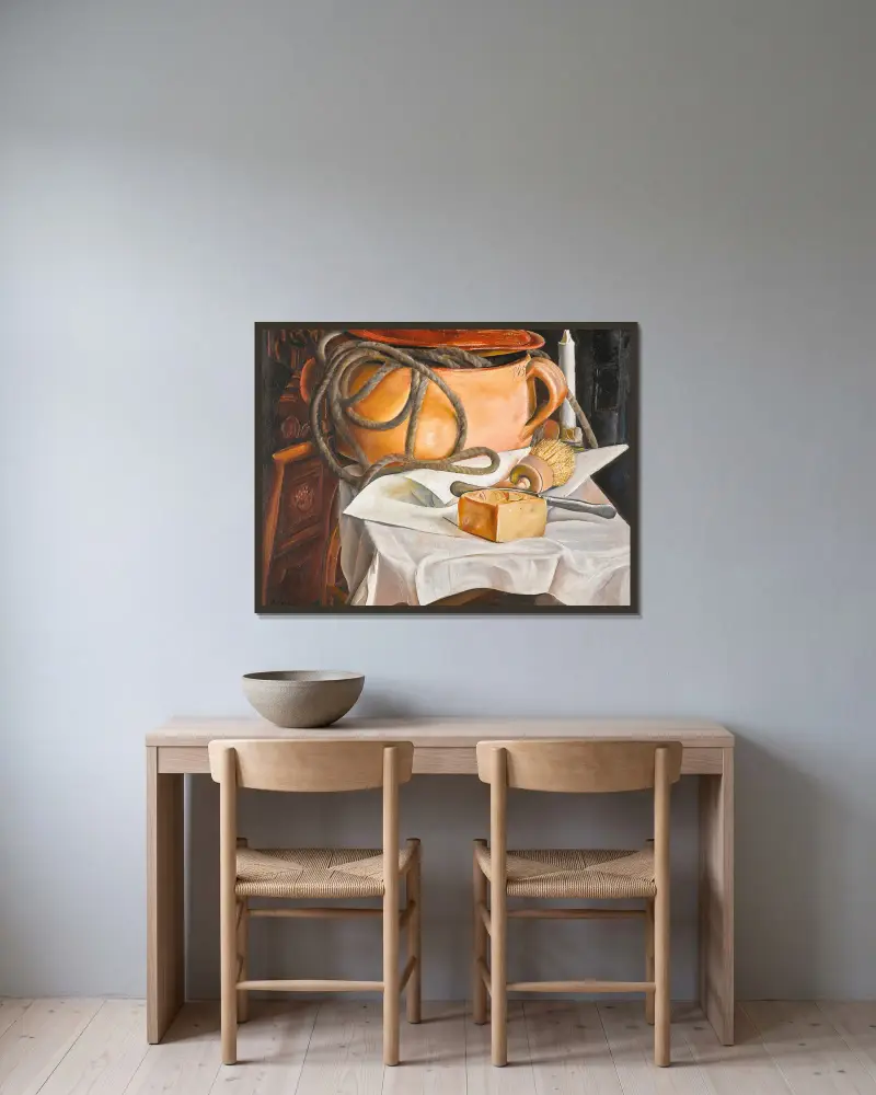 Stillleben mit Kerze von Boris Grigoriev gerahmt an einer Wand