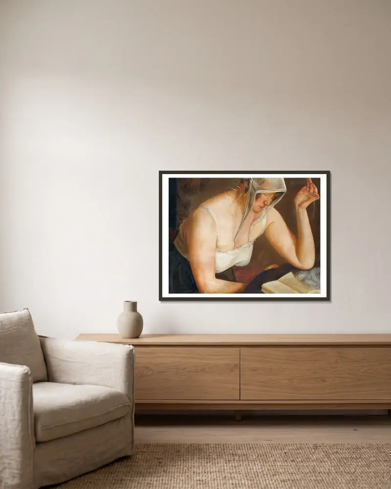Frau beim Lesen von Boris Grigoriev gerahmt an einer Wand