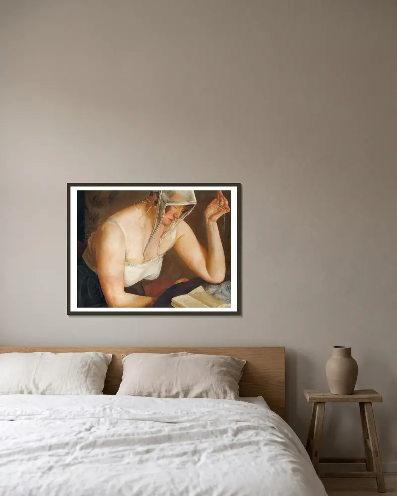 Frau beim Lesen von Boris Grigoriev gerahmt an einer Wand