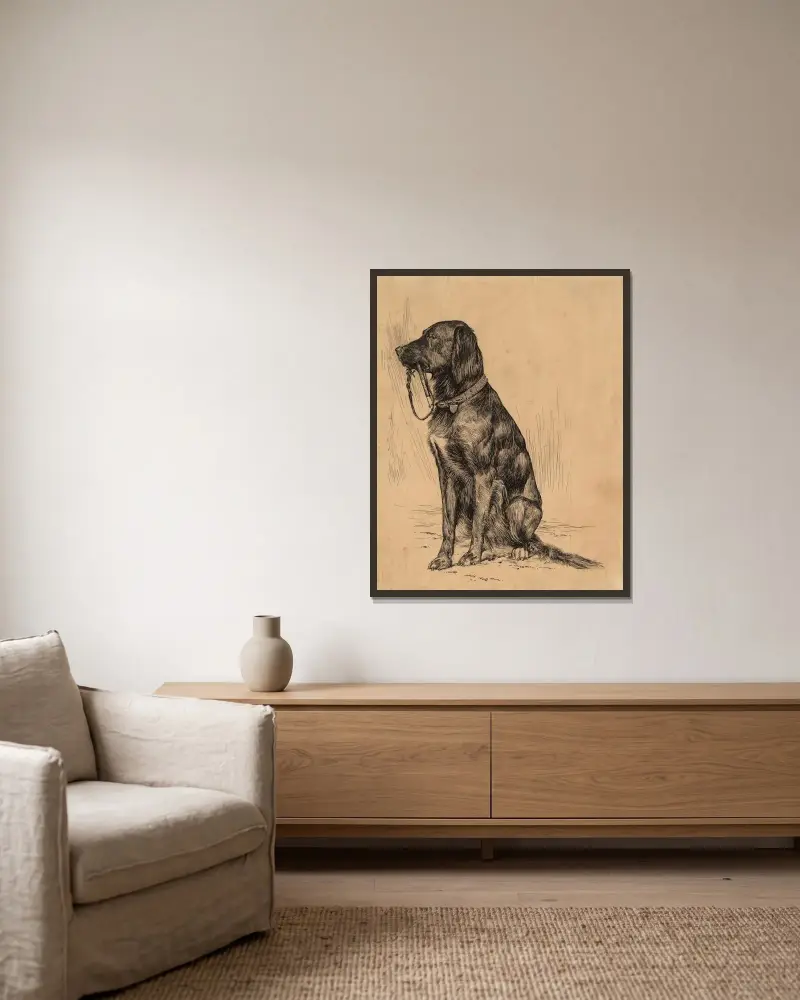 Aldrichs Hund von Arthur Bowen Davies gerahmt an einer Wand