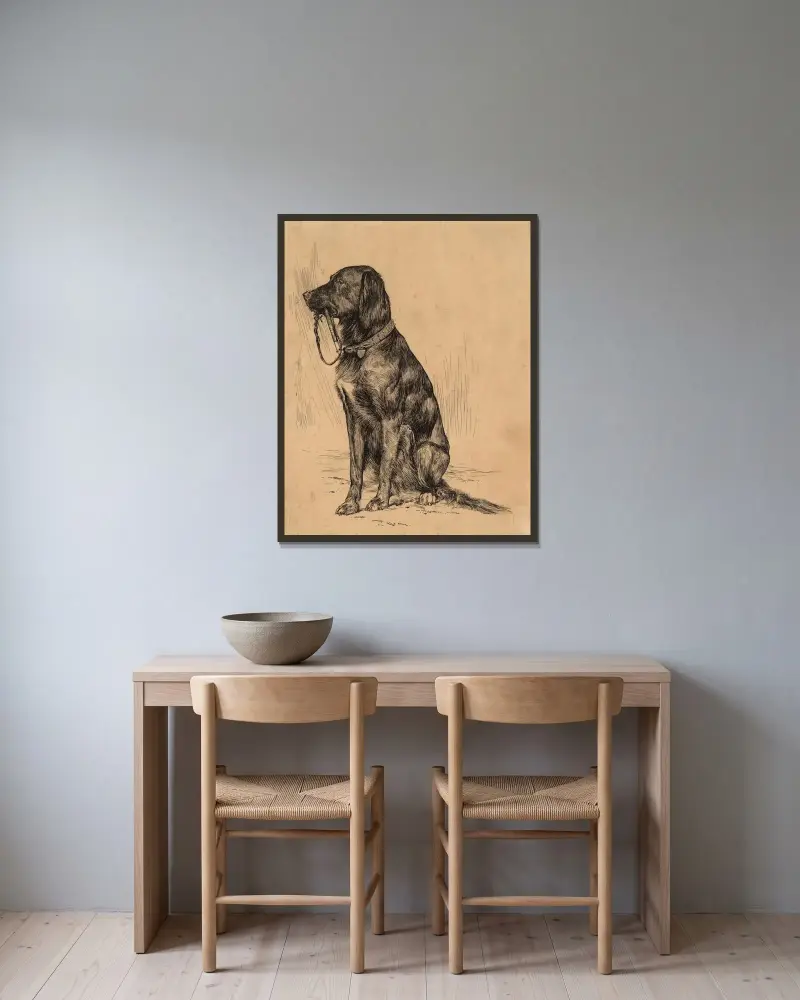 Aldrichs Hund von Arthur Bowen Davies gerahmt an einer Wand