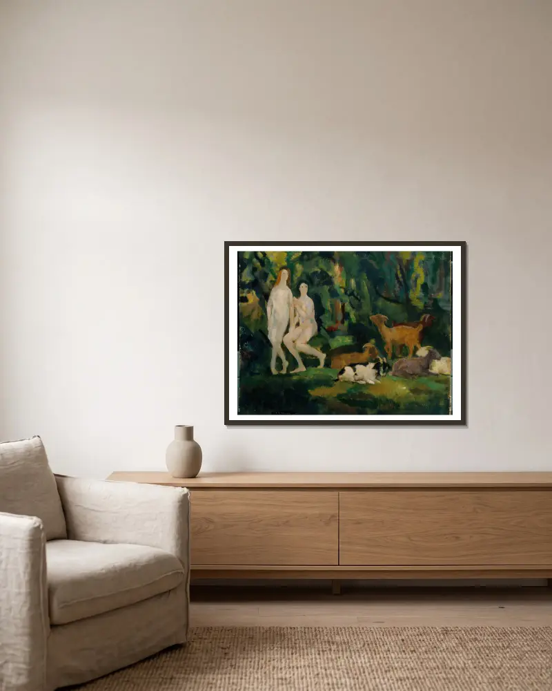 Tautropfen von Arthur Bowen Davies gerahmt an einer Wand