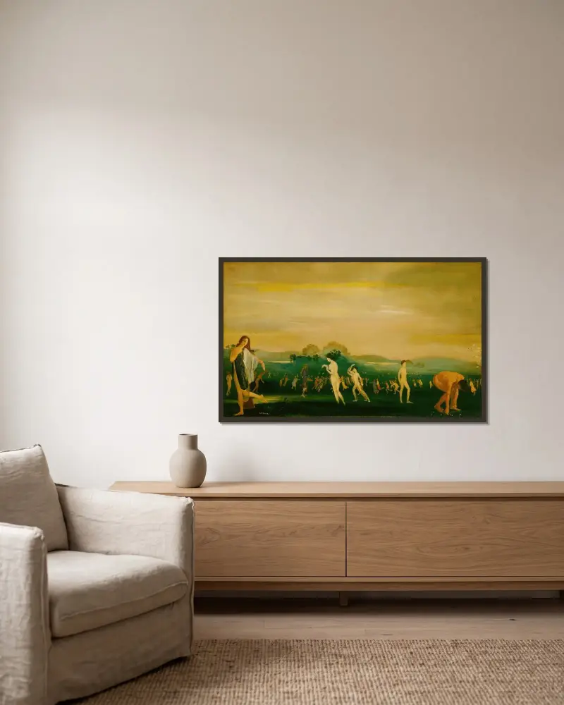 Elysische Gefilde von Arthur Bowen Davies gerahmt an einer Wand