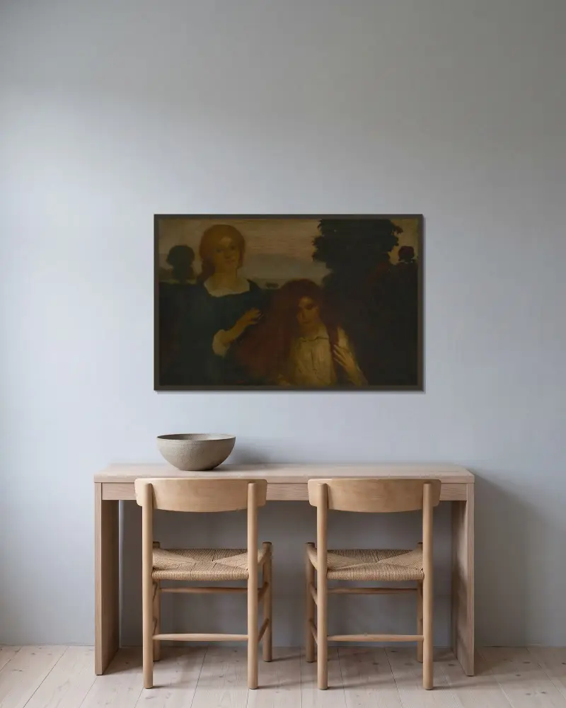 Rose to Rose av Arthur Bowen Davies inramad på en vägg