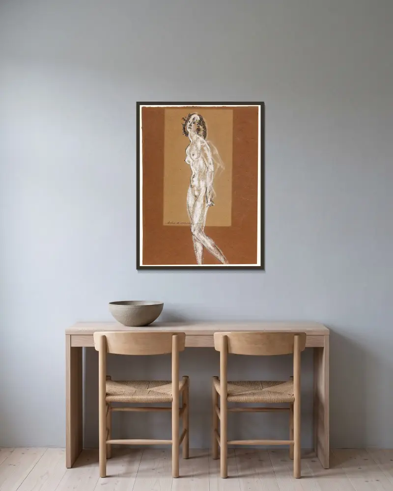 Standing Female Nude av Arthur Bowen Davies inramad på en vägg