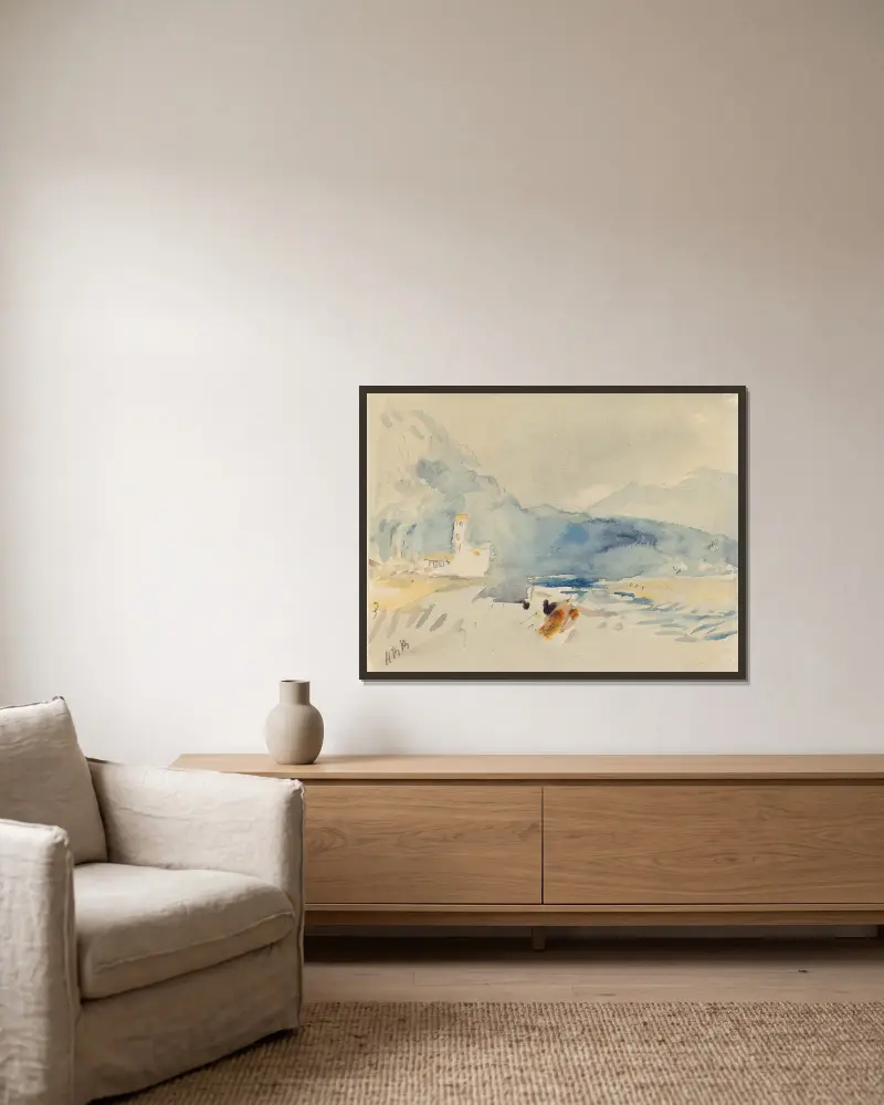 Landschaft mit Bergen und einem Bach von Hercules Brabazon Brabazon gerahmt an einer Wand