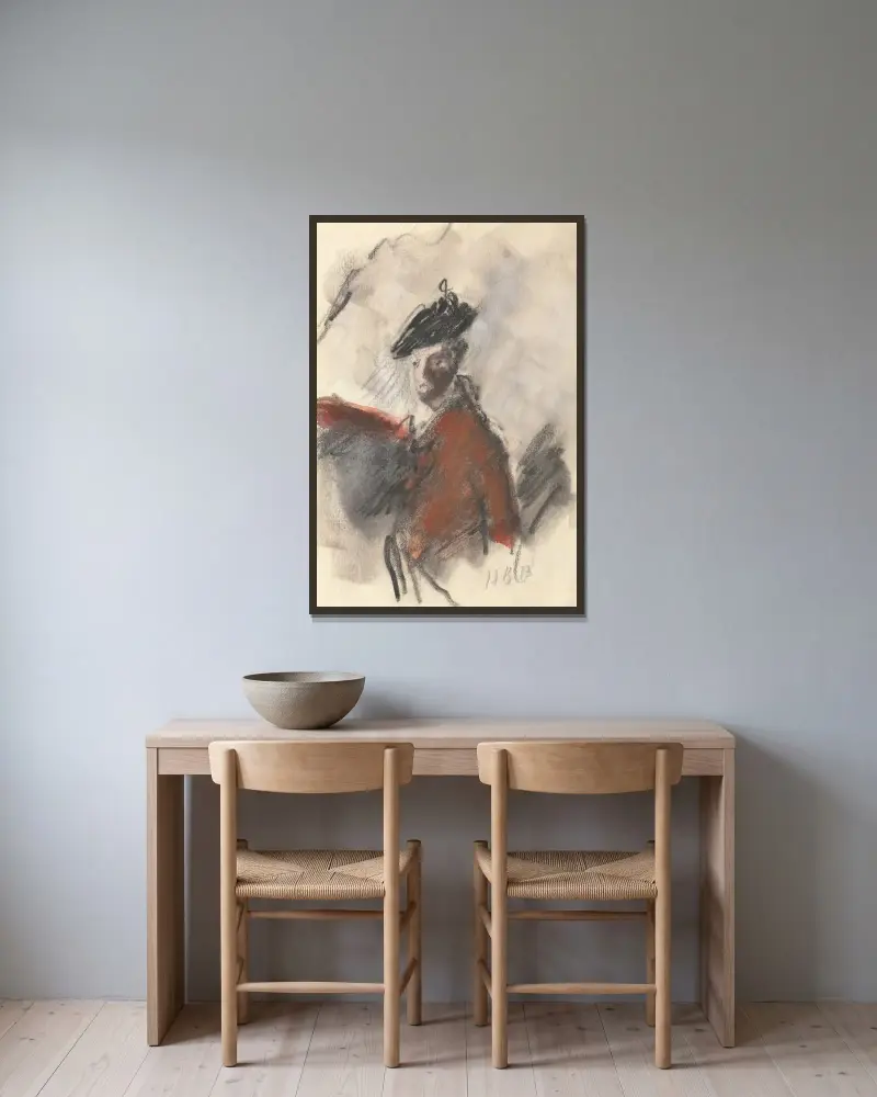 Studie efter Joshua Reynolds porträtt av Cornet Nehemiah Winter, 11th Dragoons av Hercules Brabazon Brabazon inramad på en vägg