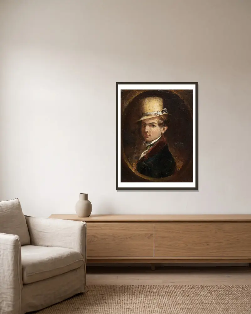 Portrait of a Man in a Top Hat av Samuel Finley Breese Morse inramad på en vägg