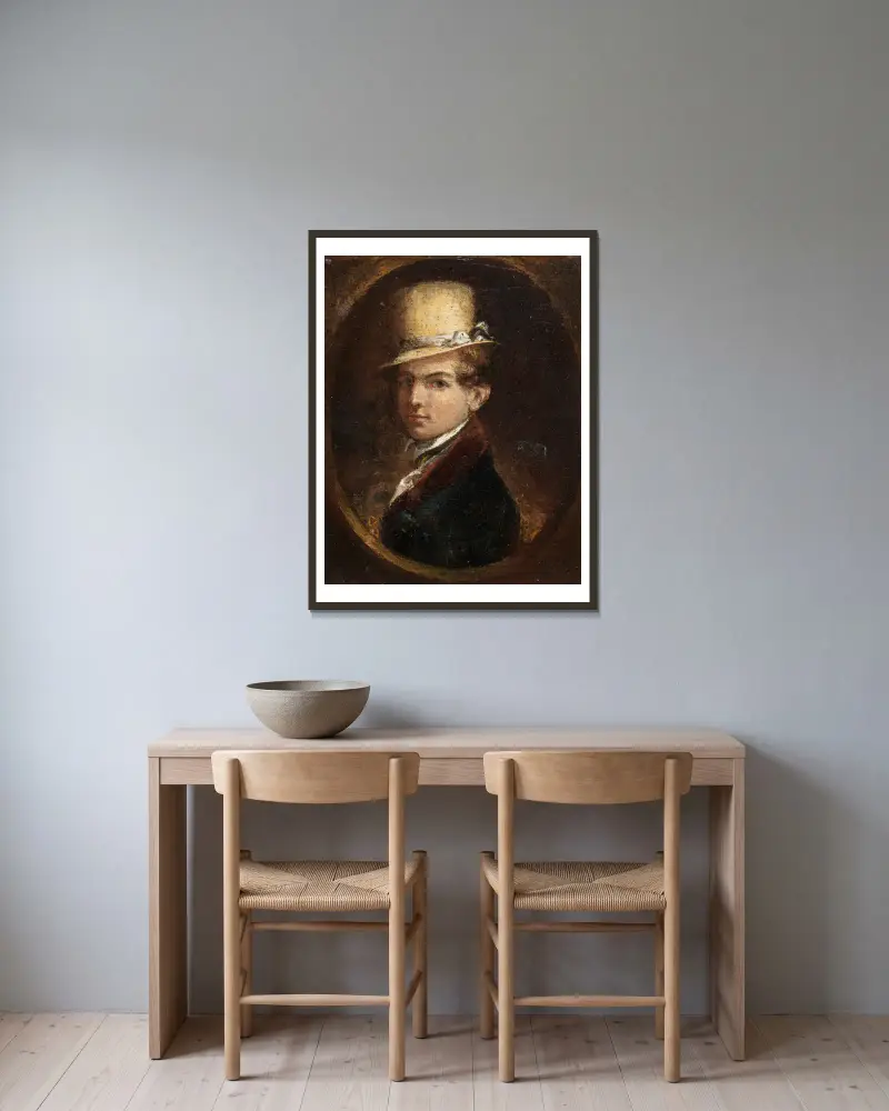 Portrait of a Man in a Top Hat av Samuel Finley Breese Morse inramad på en vägg