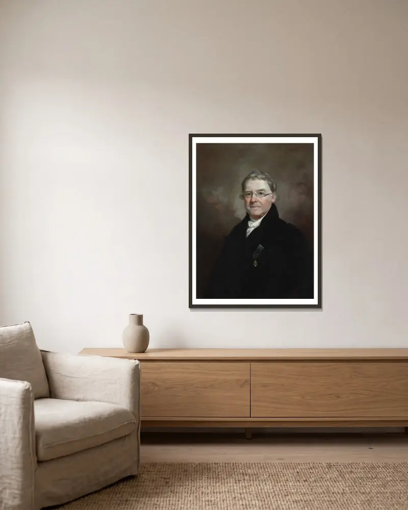 Portrait of Dr. James E. B. Finley av Samuel Finley Breese Morse inramad på en vägg