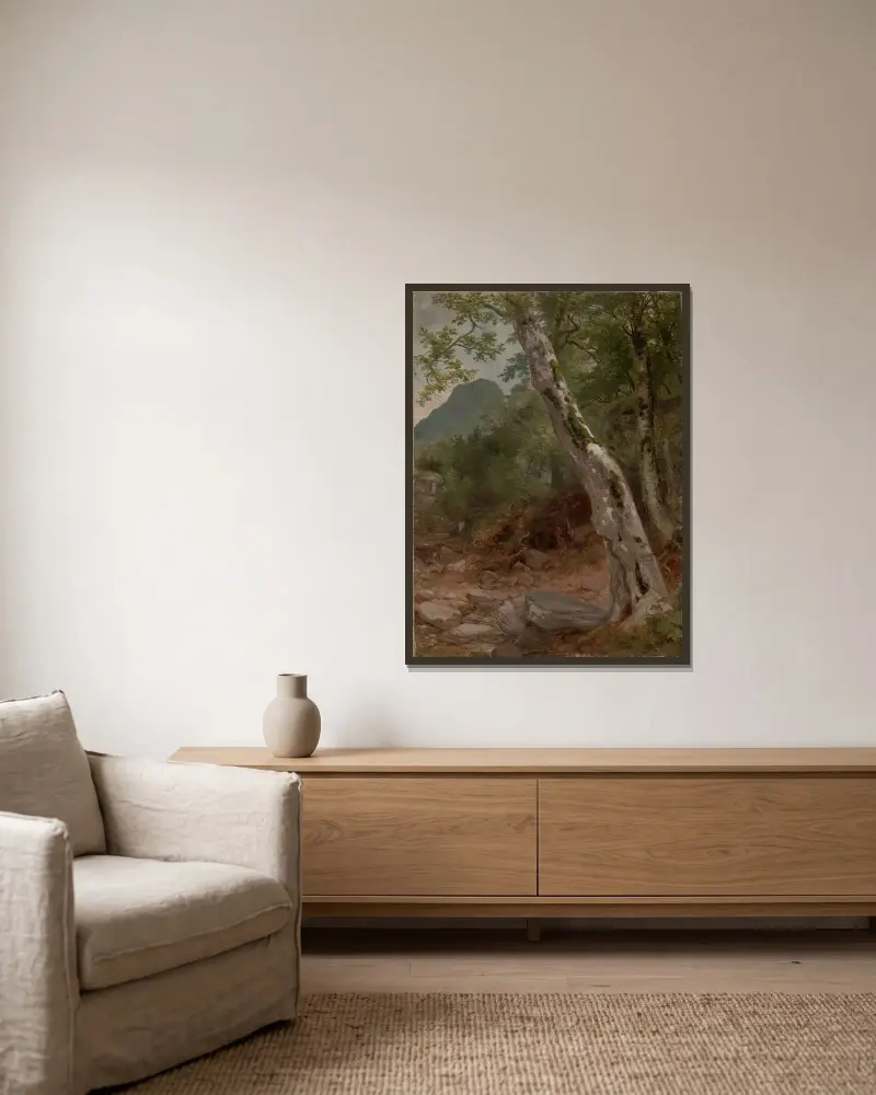 En sykomor, Plaaterkill Clove (Sykomoren, Kaaterskill Clove) av Asher Brown Durand inramad på en vägg