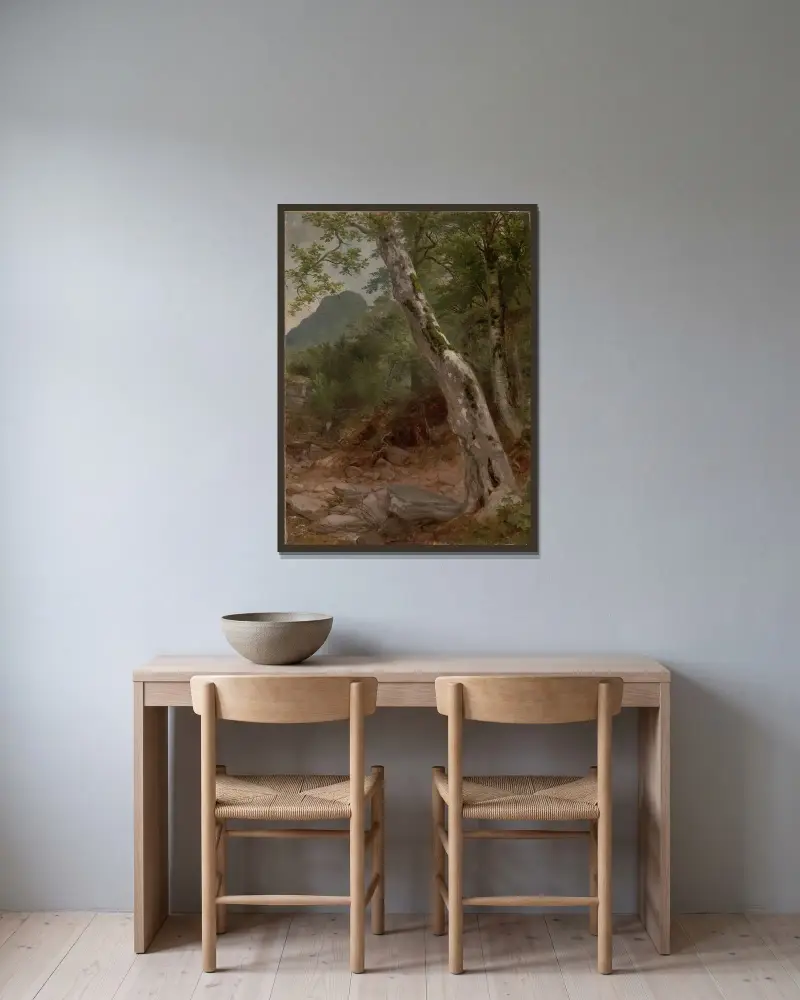 En sykomor, Plaaterkill Clove (Sykomoren, Kaaterskill Clove) av Asher Brown Durand inramad på en vägg