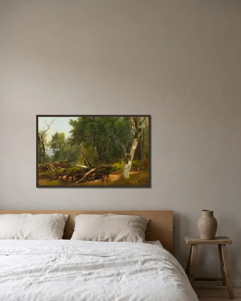 Skogslandskap i Catskills av Asher Brown Durand inramad på en vägg