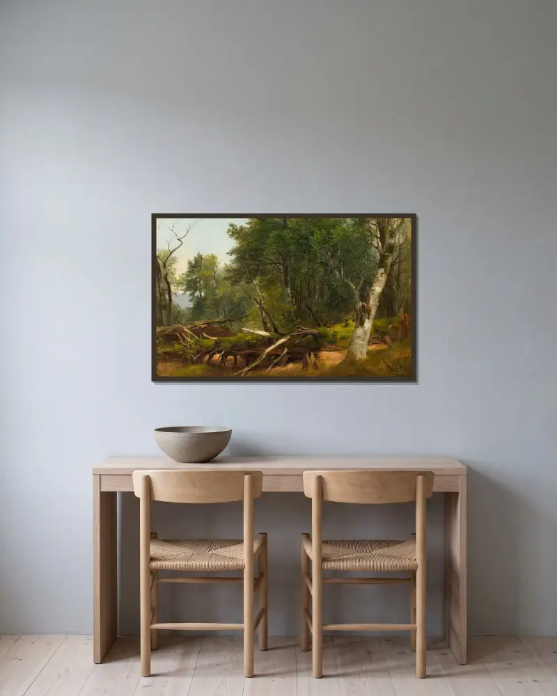 Skogslandskap i Catskills av Asher Brown Durand inramad på en vägg