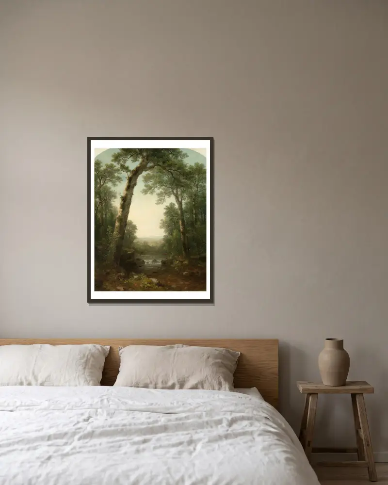 Lesní potok s výhledem, Asher Brown Durand v rámu na stěně