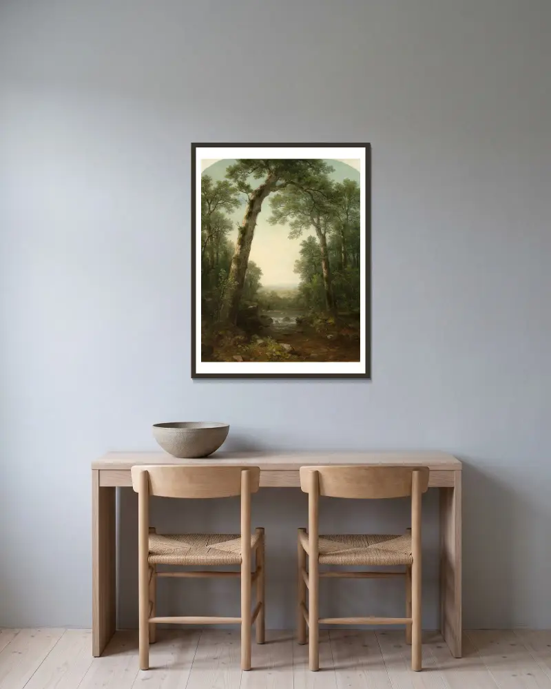 Lesní potok s výhledem, Asher Brown Durand v rámu na stěně