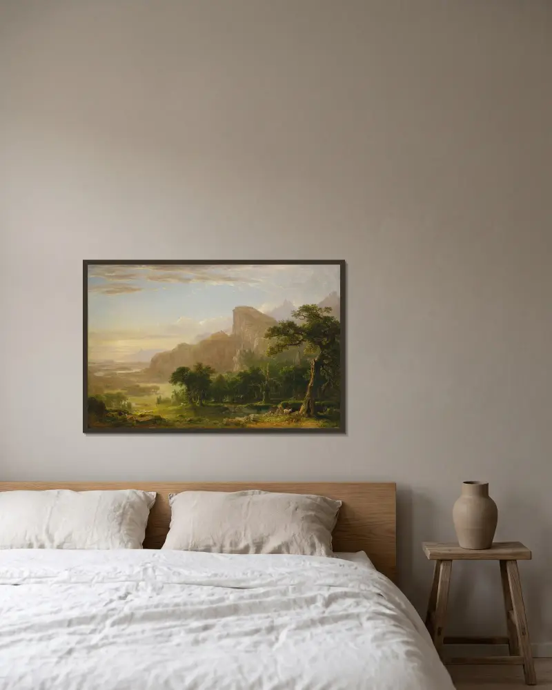 Landskap – scen från 'Thanatopsis' av Asher Brown Durand inramad på en vägg