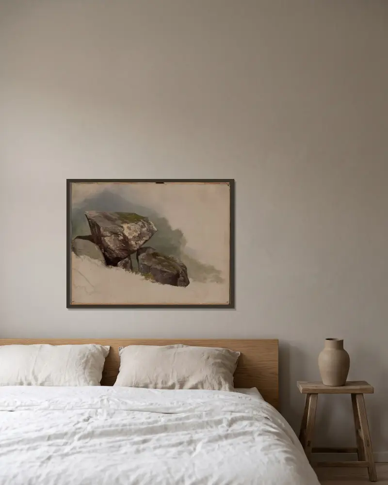 Studie av en klippa av Asher Brown Durand inramad på en vägg