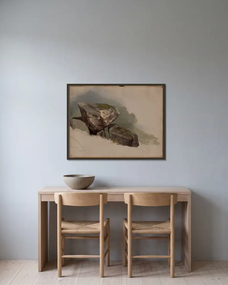 Studie av en klippa av Asher Brown Durand inramad på en vägg