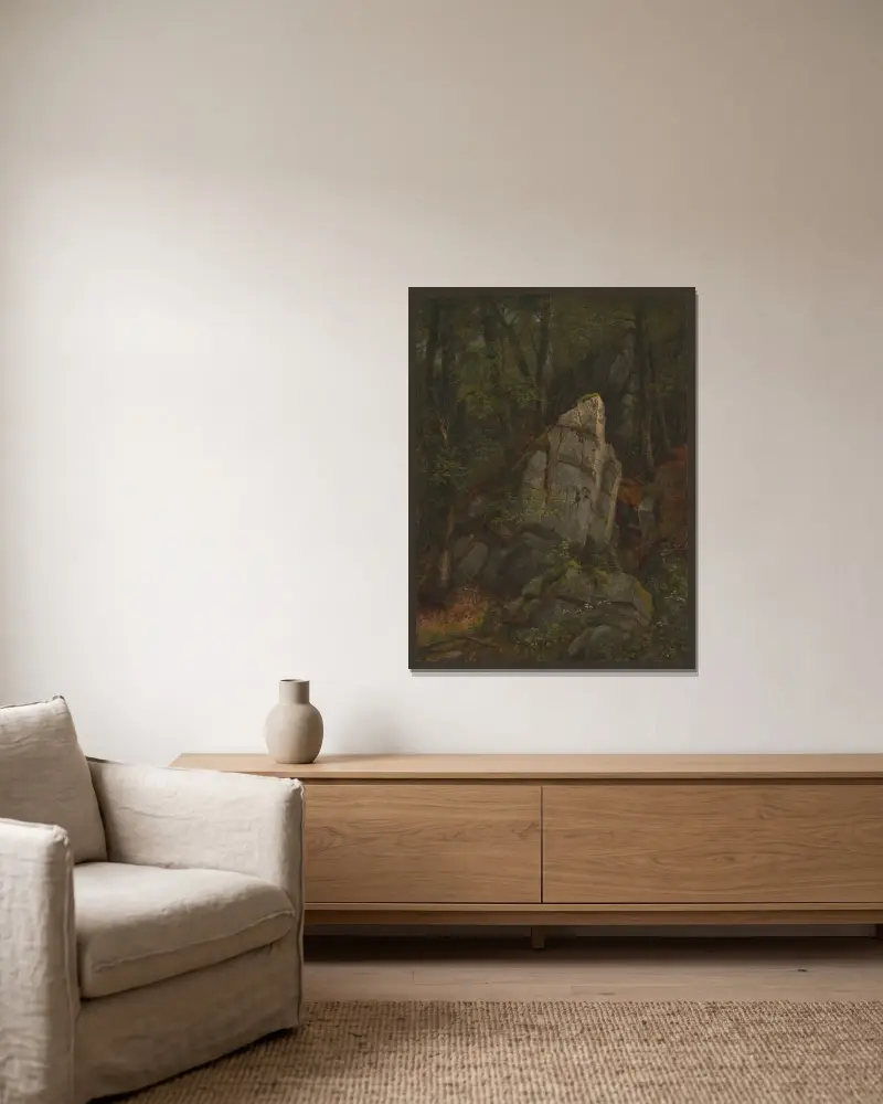 Studie av klippor i Pearsons ravin av Asher Brown Durand inramad på en vägg