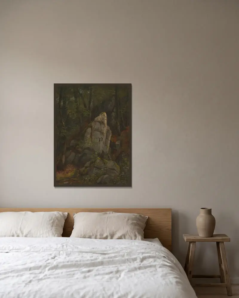Studie av klippor i Pearsons ravin av Asher Brown Durand inramad på en vägg
