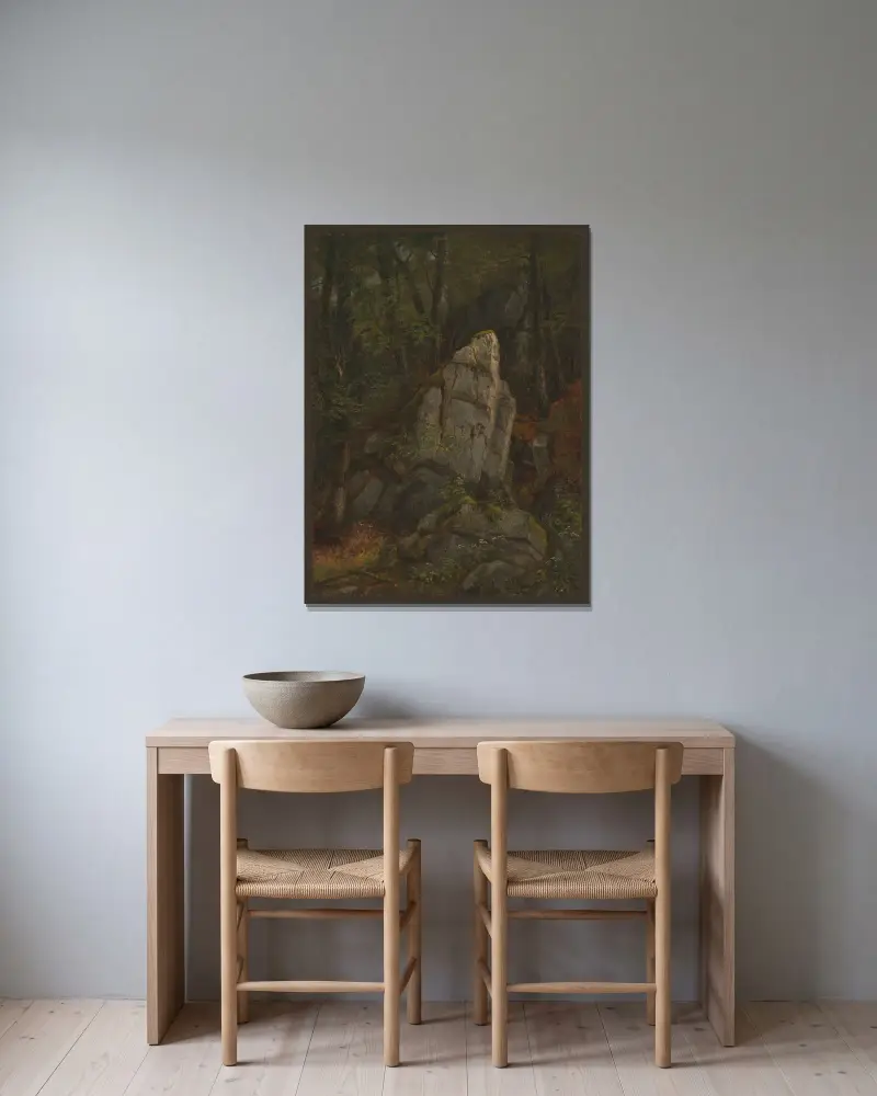 Studie av klippor i Pearsons ravin av Asher Brown Durand inramad på en vägg