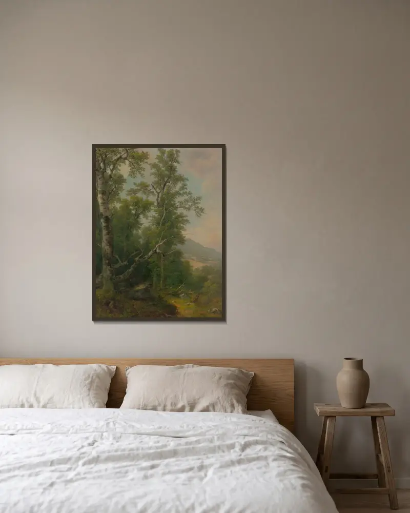 Studie av träd av Asher Brown Durand inramad på en vägg