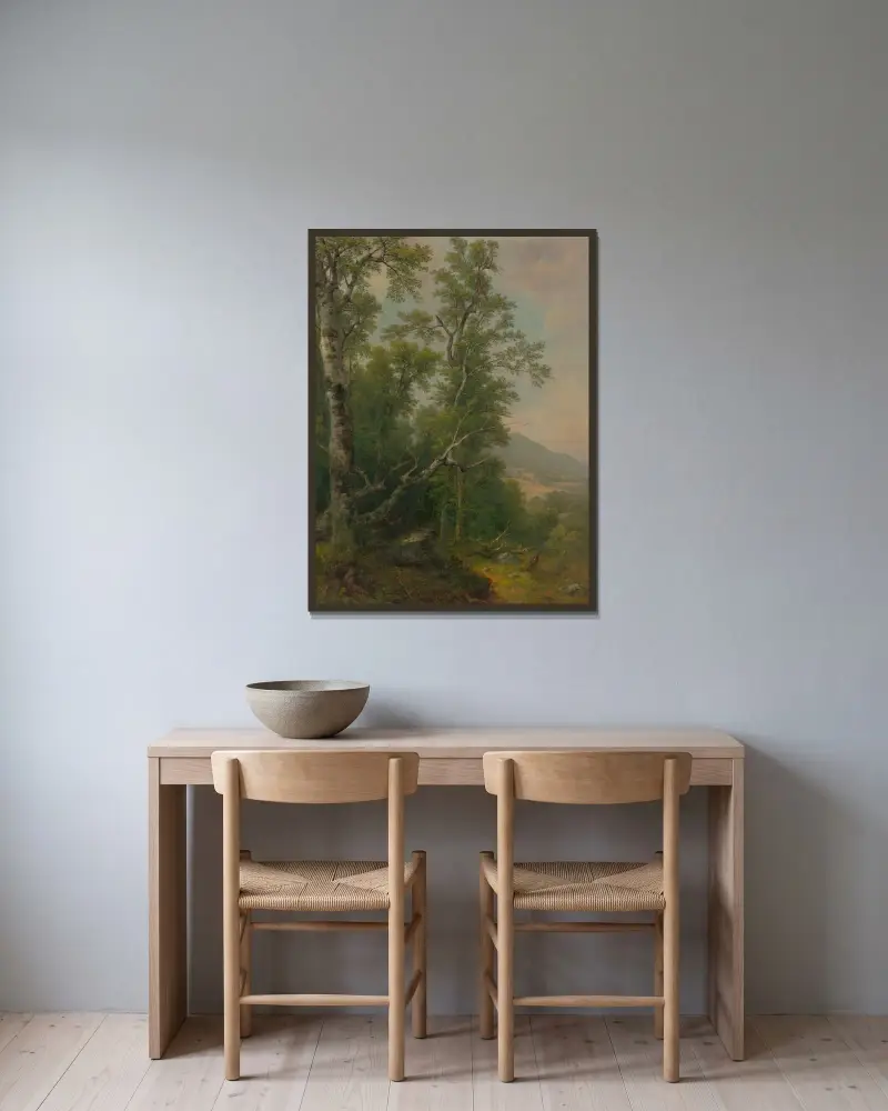 Studie av träd av Asher Brown Durand inramad på en vägg