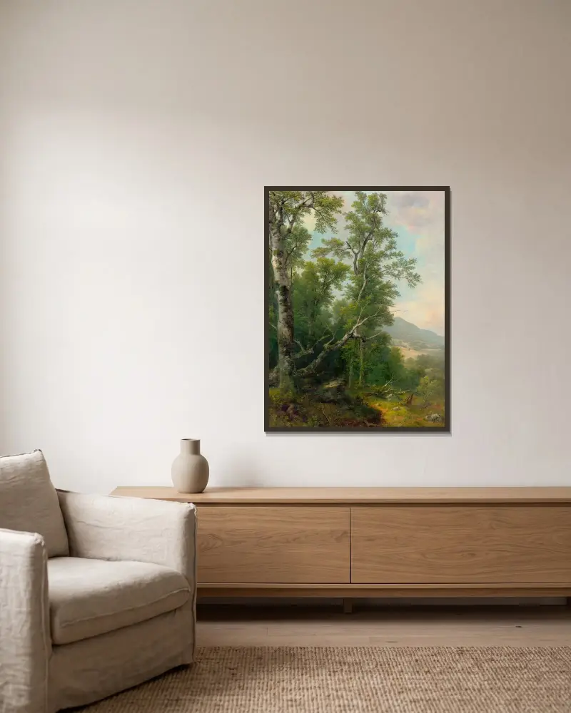 Studie av träd av Asher Brown Durand inramad på en vägg