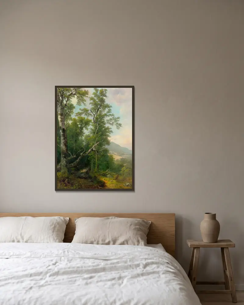 Studie av träd av Asher Brown Durand inramad på en vägg
