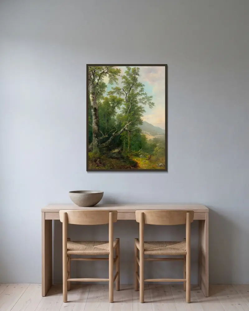 Studie av träd av Asher Brown Durand inramad på en vägg