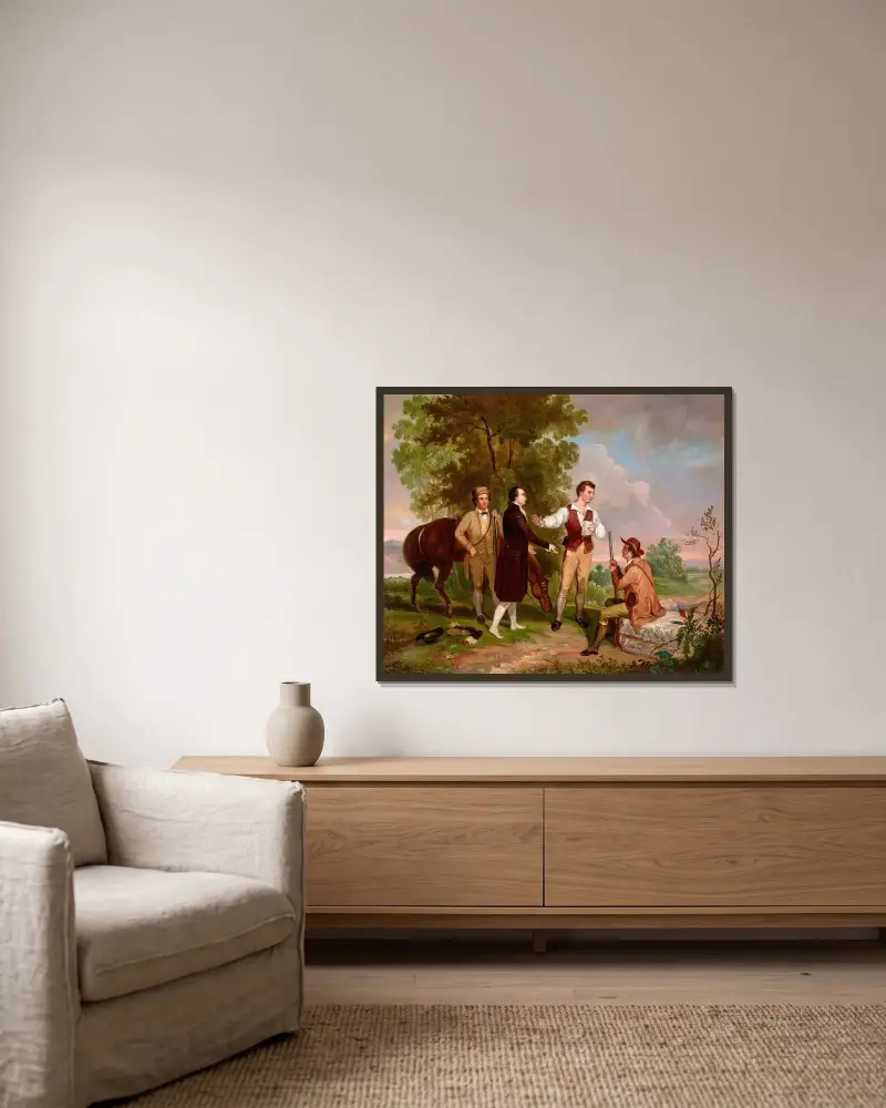 Tillfångatagandet av major André av Asher Brown Durand inramad på en vägg