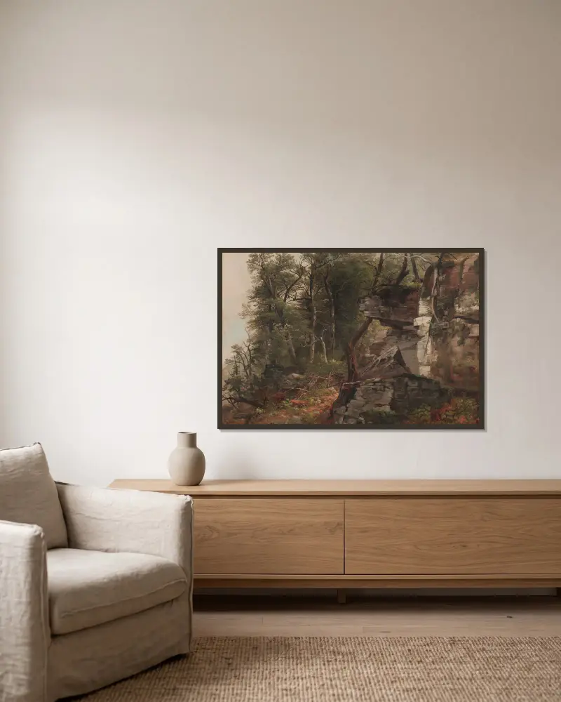 Bäume auf einem steinigen Hügel von Asher Brown Durand gerahmt an einer Wand