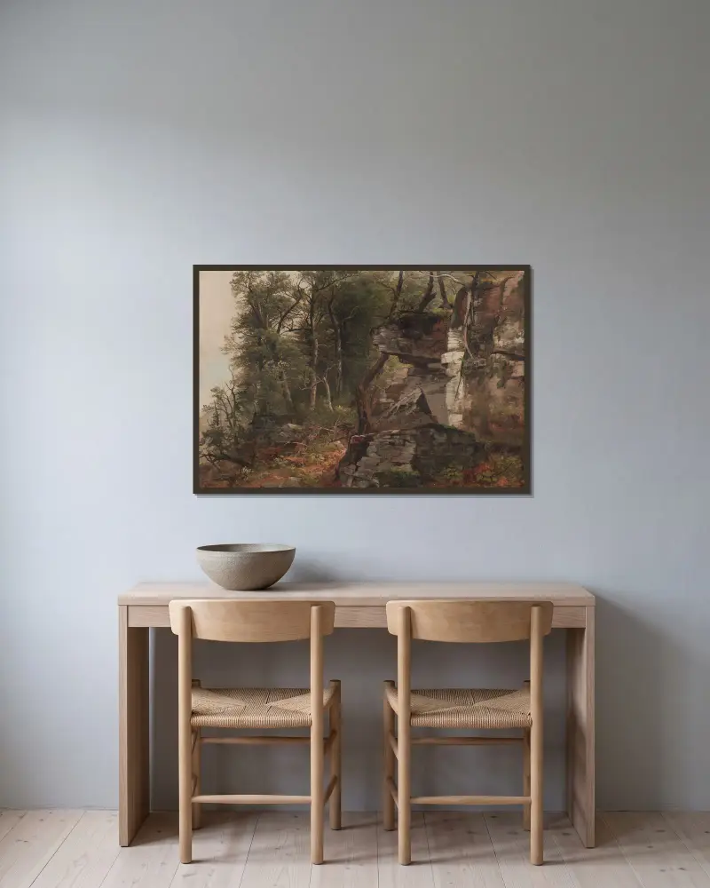 Bäume auf einem steinigen Hügel von Asher Brown Durand gerahmt an einer Wand