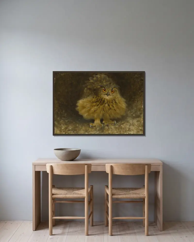 Uhu von Bruno Liljefors gerahmt an einer Wand
