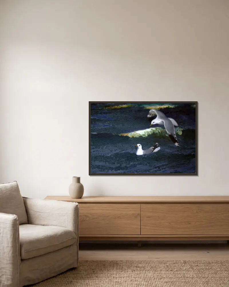 Möwen von Bruno Liljefors gerahmt an einer Wand