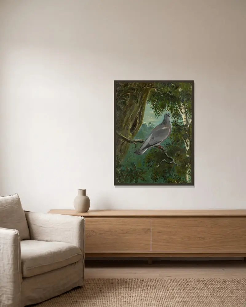 Hohltaube von Bruno Liljefors gerahmt an einer Wand