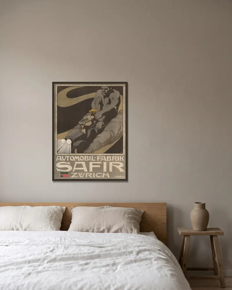 Automobil-Fabrik Safir Zürich av Burkhard Mangold inramad på en vägg