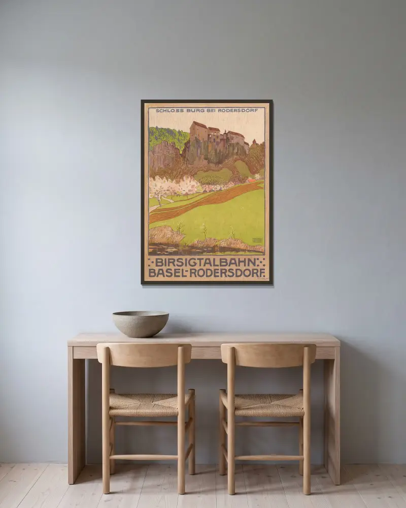 Birsigtalbahn Basel–Rodersdorf Depicted place Burg Castle av Burkhard Mangold inramad på en vägg