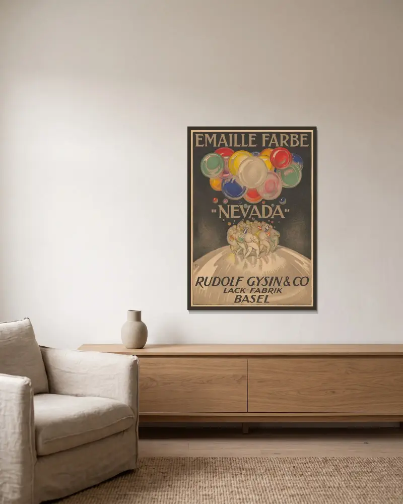 Emaille Farbe ‘Nevada’ – Rudolf Gysin & Co. av Burkhard Mangold inramad på en vägg